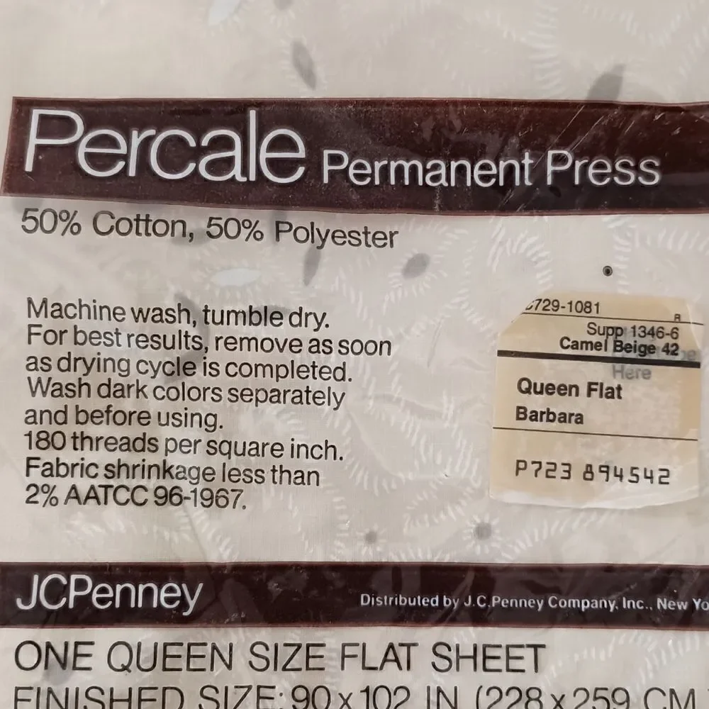 JCPenney Percale Queen Flat Sheet Ivory Color Vintage 80s 90s Cottage Farmhouse.